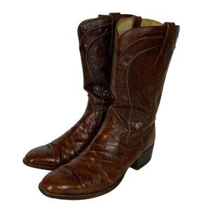 Dan Post Mens Brown Exotic Eel Skin Cowboy Boots Size 12 D Western Style Vintage